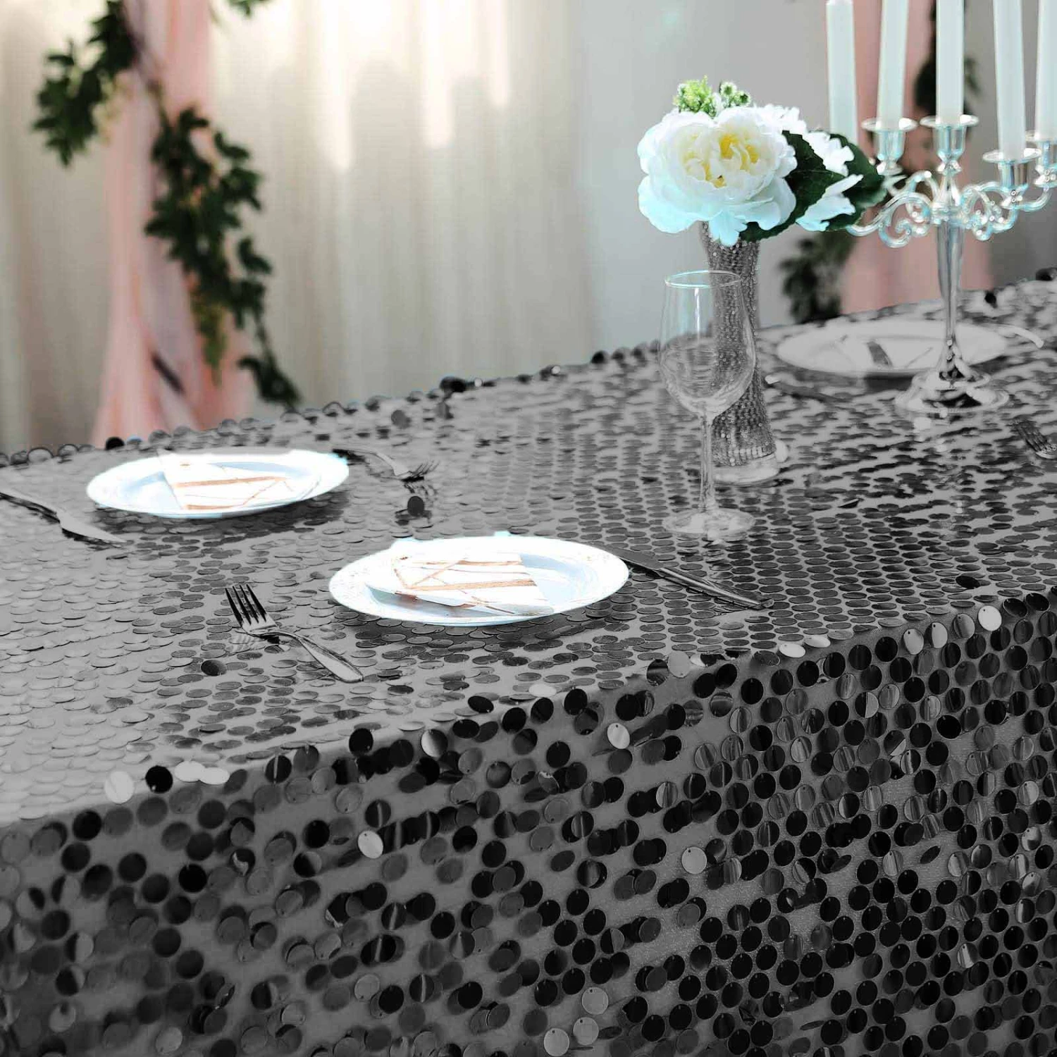 90x156" Large Payette Sequin Rectangular Tablecloth 8 90x156" Large Payette Sequin Rectangular Tablecloth - Image 6