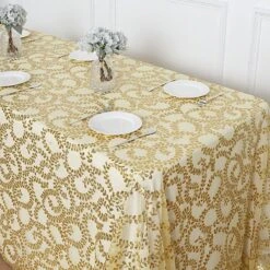 90x156" Sheer Tulle Rectangular Tablecloth With Embroidered Sequins 37 90x156" Sheer Tulle Rectangular Tablecloth With Embroidered Sequins -Optimal Home Decoration 90x156 sequin leaf embroidered tulle rectangular tablecloth 30906247118911