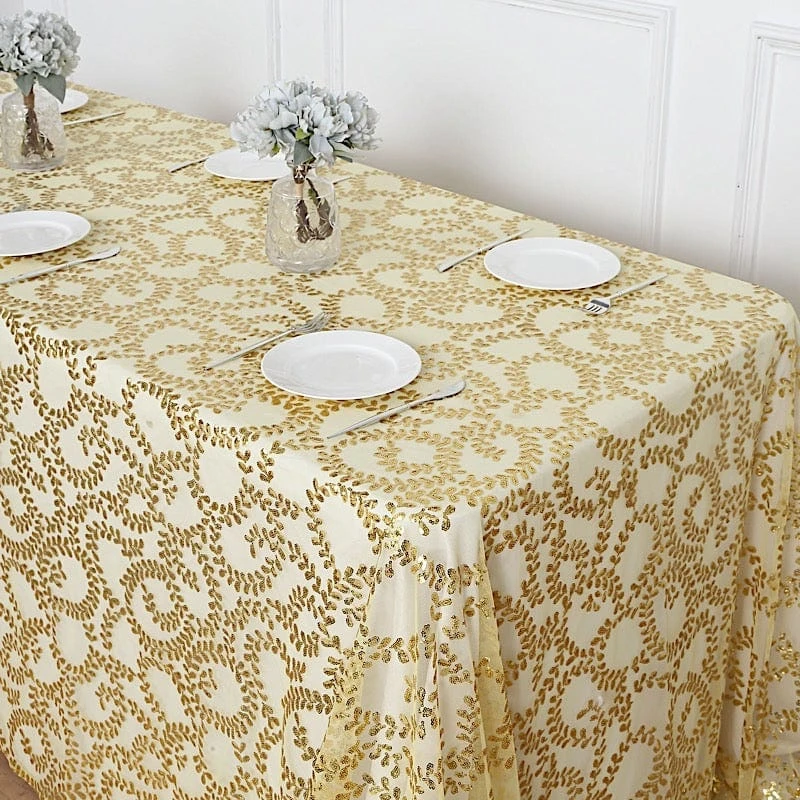 90x156" Sheer Tulle Rectangular Tablecloth With Embroidered Sequins 18 90x156" Sheer Tulle Rectangular Tablecloth With Embroidered Sequins - Image 16