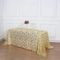90x156" Sheer Tulle Rectangular Tablecloth With Embroidered Sequins 36 90x156" Sheer Tulle Rectangular Tablecloth With Embroidered Sequins -Optimal Home Decoration 90x156 sequin leaf embroidered tulle rectangular tablecloth 30906247184447