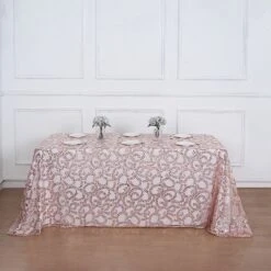 90x156" Sheer Tulle Rectangular Tablecloth With Embroidered Sequins 26 90x156" Sheer Tulle Rectangular Tablecloth With Embroidered Sequins -Optimal Home Decoration 90x156 sequin leaf embroidered tulle rectangular tablecloth 30906247544895