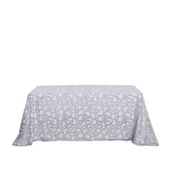 90x156" Sheer Tulle Rectangular Tablecloth With Embroidered Sequins 40 90x156" Sheer Tulle Rectangular Tablecloth With Embroidered Sequins -Optimal Home Decoration 90x156 sequin leaf embroidered tulle rectangular tablecloth tab 02 flor 90156 silv 30906248036415