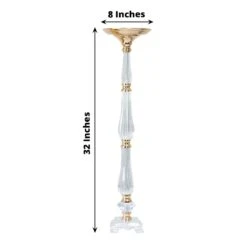 Metal With Acrylic Crystal Pillar Candle Holders Flower Pedestal Stand - Gold And Clear -Optimal Home Decoration acrylic crystal pillar candle stand clear and gold 30752204488767