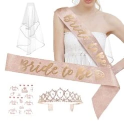 Bridal Shower Decoration Set Bachelorette Party Supplies Kit - White And Rose Gold -Optimal Home Decoration bridal shower decoration set bachelorette party supplies kit white and rose gold wed prty bride veil01 054 30788498325567