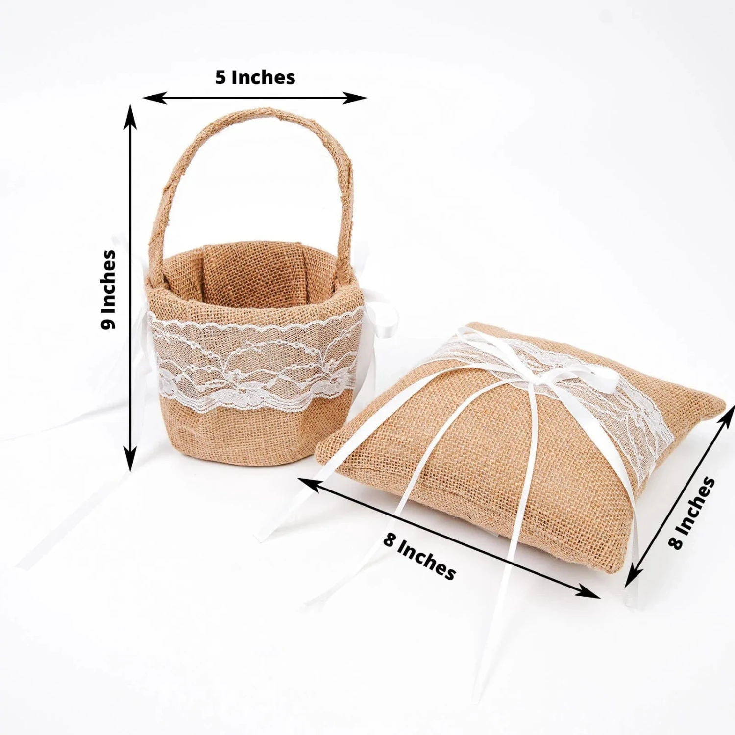 Burlap With Lace Flower Girl Basket And Ring Bearer Pillow - Natural And White 4 Burlap With Lace Flower Girl Basket And Ring Bearer Pillow - Natural And White - Image 2