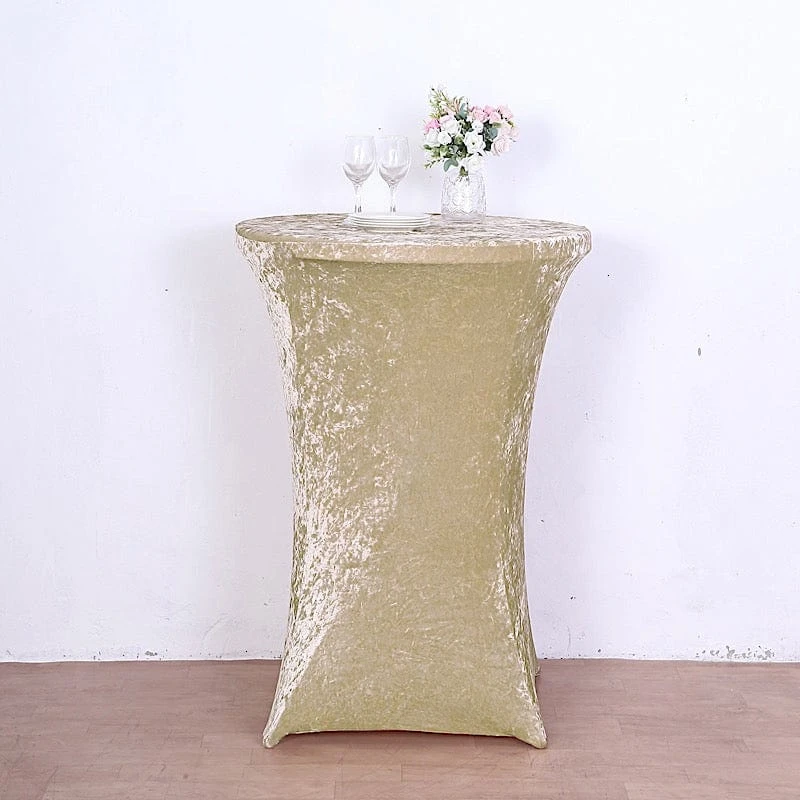 Crushed Velvet Stretch Fitted Round Highboy Cocktail Table Cover 4 Crushed Velvet Stretch Fitted Round Highboy Cocktail Table Cover - Image 2