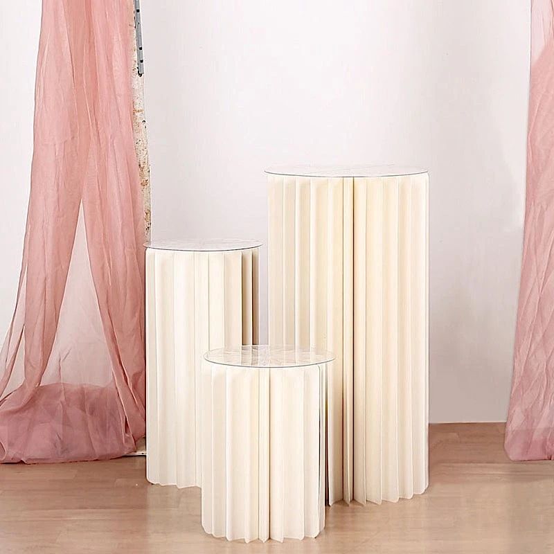 Folding DIY Accordion Pillar Cardboard Display Stand Pedestal Box - Ivory 6 Folding DIY Accordion Pillar Cardboard Display Stand Pedestal Box - Ivory - Image 4