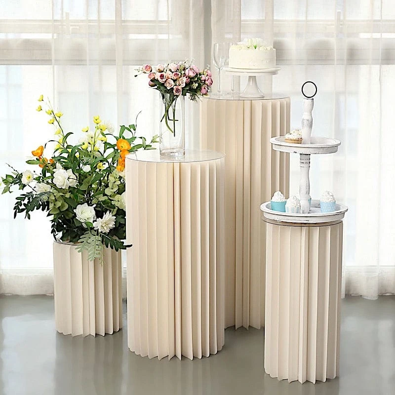 Folding DIY Accordion Pillar Cardboard Display Stand Pedestal Box - Ivory 7 Folding DIY Accordion Pillar Cardboard Display Stand Pedestal Box - Ivory - Image 5