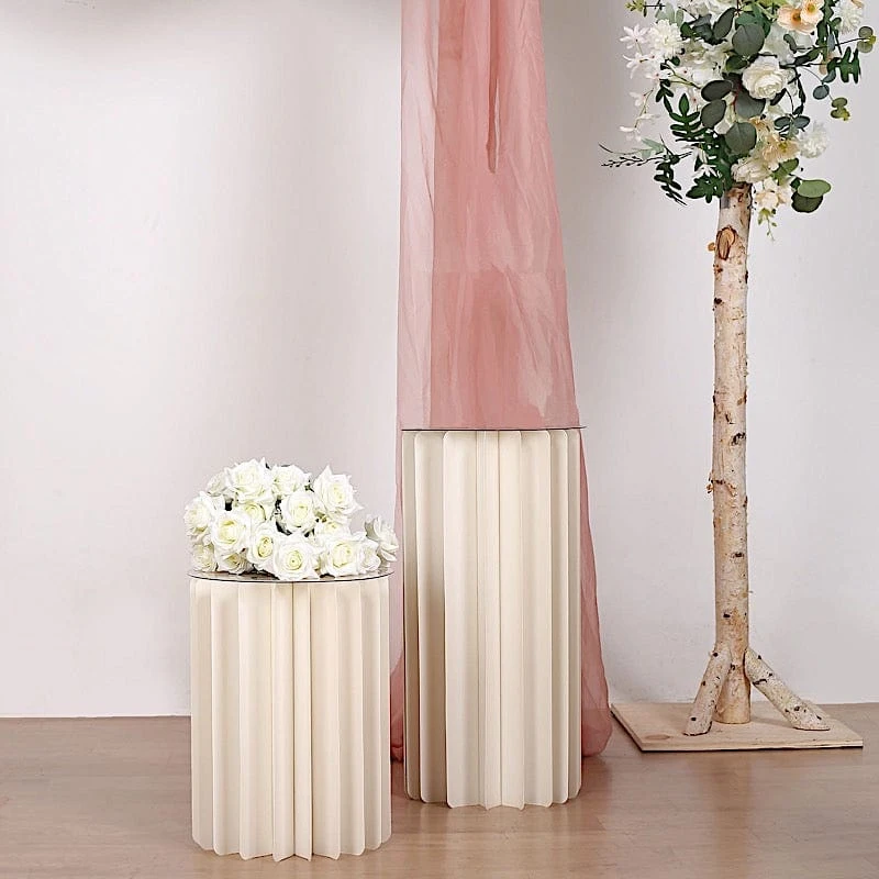 Folding DIY Accordion Pillar Cardboard Display Stand Pedestal Box - Ivory 5 Folding DIY Accordion Pillar Cardboard Display Stand Pedestal Box - Ivory - Image 3