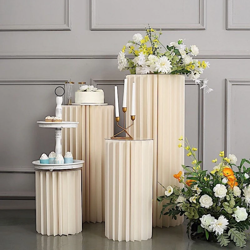 Folding DIY Accordion Pillar Cardboard Display Stand Pedestal Box - Ivory 9 Folding DIY Accordion Pillar Cardboard Display Stand Pedestal Box - Ivory - Image 7