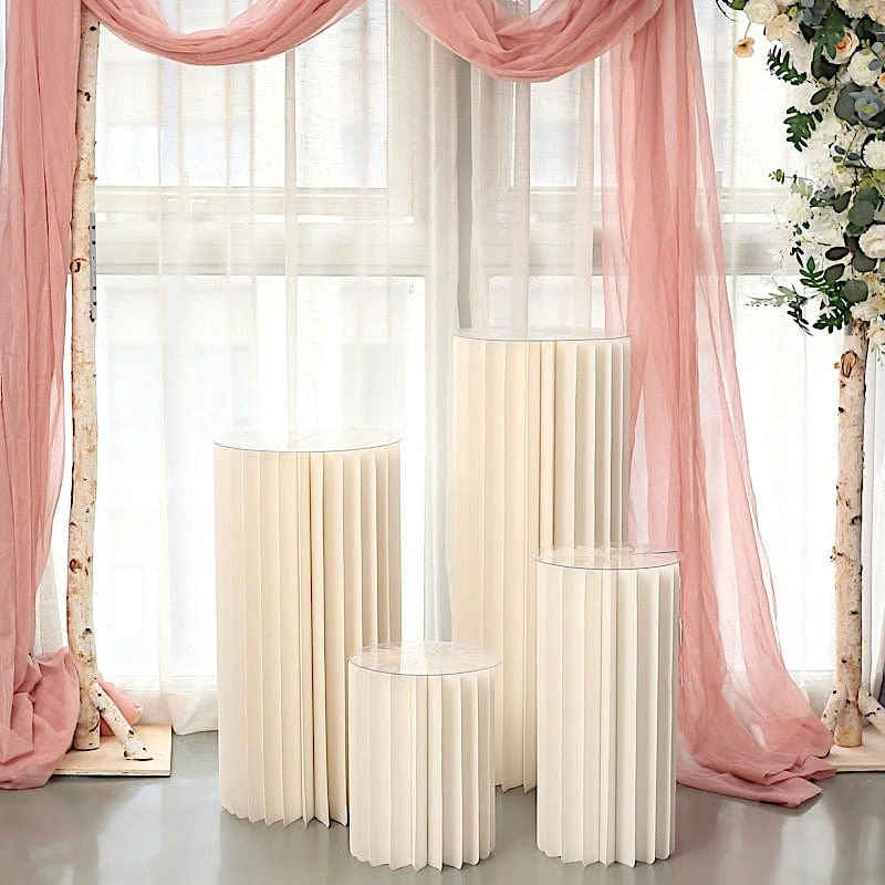 Folding DIY Accordion Pillar Cardboard Display Stand Pedestal Box - Ivory 18 Folding DIY Accordion Pillar Cardboard Display Stand Pedestal Box - Ivory - Image 16