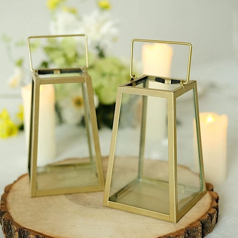 2 Geometric 6" Metal Lantern Candle Holders Hanging Terrariums - Gold And Clear 8 2 Geometric 6" Metal Lantern Candle Holders Hanging Terrariums - Gold And Clear - Image 6