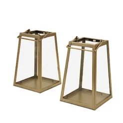 2 Geometric 6" Metal Lantern Candle Holders Hanging Terrariums - Gold And Clear