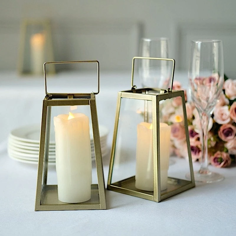 2 Geometric 6" Metal Lantern Candle Holders Hanging Terrariums - Gold And Clear 5 2 Geometric 6" Metal Lantern Candle Holders Hanging Terrariums - Gold And Clear - Image 3