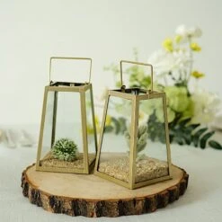 2 Geometric 6" Metal Lantern Candle Holders Hanging Terrariums - Gold And Clear 14 2 Geometric 6" Metal Lantern Candle Holders Hanging Terrariums - Gold And Clear -Optimal Home Decoration geometric metal lantern candle holder hanging terrarium gold and clear 30353934745663