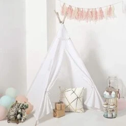 Kids Teepee Play Tent With Window Indoor Outdoor Playhouse - White 17 Kids Teepee Play Tent With Window Indoor Outdoor Playhouse - White -Optimal Home Decoration kids teepee play tent with window indoor outdoor playhouse white furn tent tipi01 wht 28932241719359