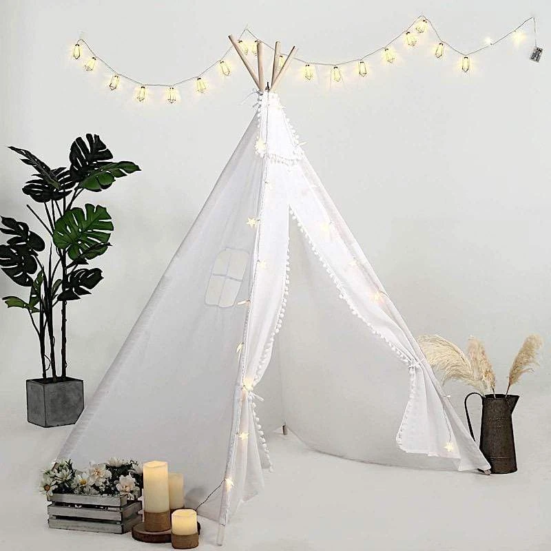 Kids Teepee Play Tent With Window Indoor Outdoor Playhouse - White 9 Kids Teepee Play Tent With Window Indoor Outdoor Playhouse - White - Image 7