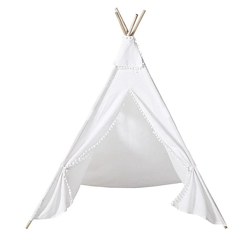Kids Teepee Play Tent With Window Indoor Outdoor Playhouse - White 3 Kids Teepee Play Tent With Window Indoor Outdoor Playhouse - White