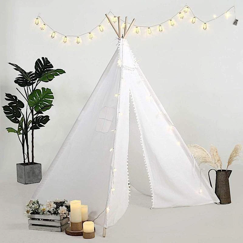 Kids Teepee Play Tent With Window Indoor Outdoor Playhouse - White 11 Kids Teepee Play Tent With Window Indoor Outdoor Playhouse - White - Image 9