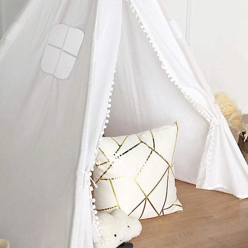 Kids Teepee Play Tent With Window Indoor Outdoor Playhouse - White 6 Kids Teepee Play Tent With Window Indoor Outdoor Playhouse - White - Image 4