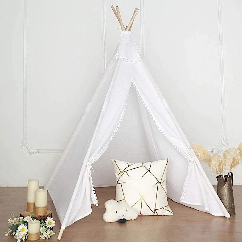 Kids Teepee Play Tent With Window Indoor Outdoor Playhouse - White 7 Kids Teepee Play Tent With Window Indoor Outdoor Playhouse - White - Image 5