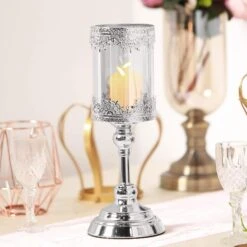 Lacy Trim Metal With Glass Candle Holder Centerpiece