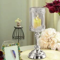 Lacy Trim Metal With Glass Candle Holder Centerpiece -Optimal Home Decoration lacy trim metal with glass candle holder centerpiece 29042271977535