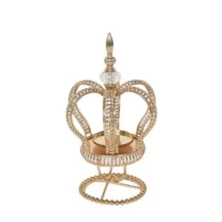Metal Crown Spiral Pillar Candle Holder Stand Centerpiece - Gold