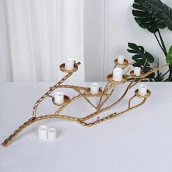 Metal Manzanita Tree Branch Candelabra Candle Holders - Gold -Optimal Home Decoration metal manzanita tree branch candelabra candle holders gold 29713257103423