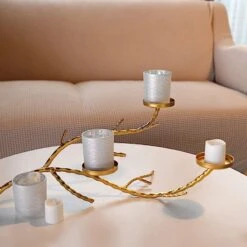 Metal Manzanita Tree Branch Candelabra Candle Holders - Gold -Optimal Home Decoration metal manzanita tree branch candelabra candle holders gold 29713259954239