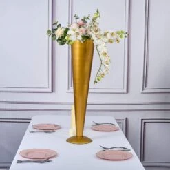 Metal Trumpet Wedding Flower Vase -Optimal Home Decoration metal trumpet wedding flower vase gold 29031951466559