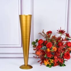Metal Trumpet Wedding Flower Vase -Optimal Home Decoration metal trumpet wedding flower vase gold 29031968768063