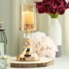 Metal With Glass And Crystal Candle Holder Centerpiece - Gold