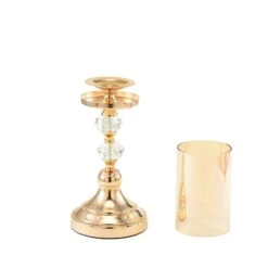 Metal With Glass And Crystal Candle Holder Centerpiece - Gold -Optimal Home Decoration metal with glass and crystal candle holder centerpiece gold 29041879154751