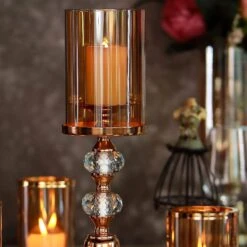Metal With Glass And Crystal Candle Holder Centerpiece - Gold -Optimal Home Decoration metal with glass and crystal candle holder centerpiece gold 29041879187519