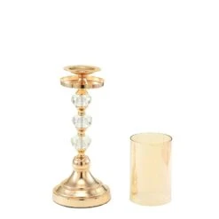 Metal With Glass And Crystal Candle Holder Centerpiece - Gold -Optimal Home Decoration metal with glass and crystal candle holder centerpiece gold 29041879351359
