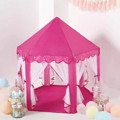 Princess Castle Play Tent With LED Garland Indoor Outdoor Playhouse - Pink -Optimal Home Decoration princess castle play tent with led garland indoor outdoor playhouse pink furn tent cstl01 pink 29028800954431