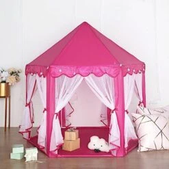 Princess Castle Play Tent With LED Garland Indoor Outdoor Playhouse - Pink -Optimal Home Decoration princess castle play tent with led garland indoor outdoor playhouse pink furn tent cstl01 pink 29028801019967