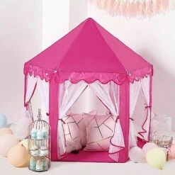 Princess Castle Play Tent With LED Garland Indoor Outdoor Playhouse - Pink -Optimal Home Decoration princess castle play tent with led garland indoor outdoor playhouse pink furn tent cstl01 pink 29028801085503