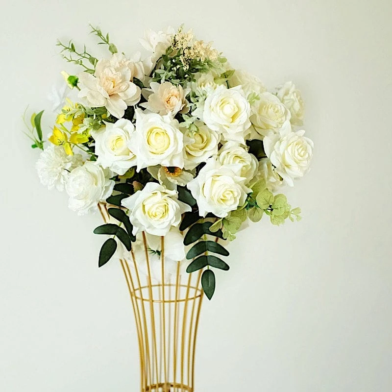 Reversible Trumpet Metal Flower Stand Pedestal Centerpiece - Gold 5 Reversible Trumpet Metal Flower Stand Pedestal Centerpiece - Gold - Image 3