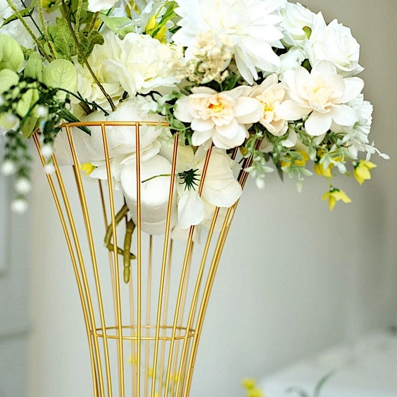 Reversible Trumpet Metal Flower Stand Pedestal Centerpiece - Gold 15 Reversible Trumpet Metal Flower Stand Pedestal Centerpiece - Gold - Image 13