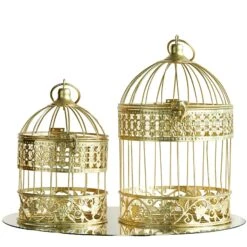 Set Of 2 9" And 13" Tall Metal Bird Cages Wedding Card Holder Centerpieces - Gold 16 Set Of 2 9" And 13" Tall Metal Bird Cages Wedding Card Holder Centerpieces - Gold -Optimal Home Decoration set of 2 9 and 13 tall metal bird cages wedding card holder centerpieces gold iron lg bdcg gold 30833347526719