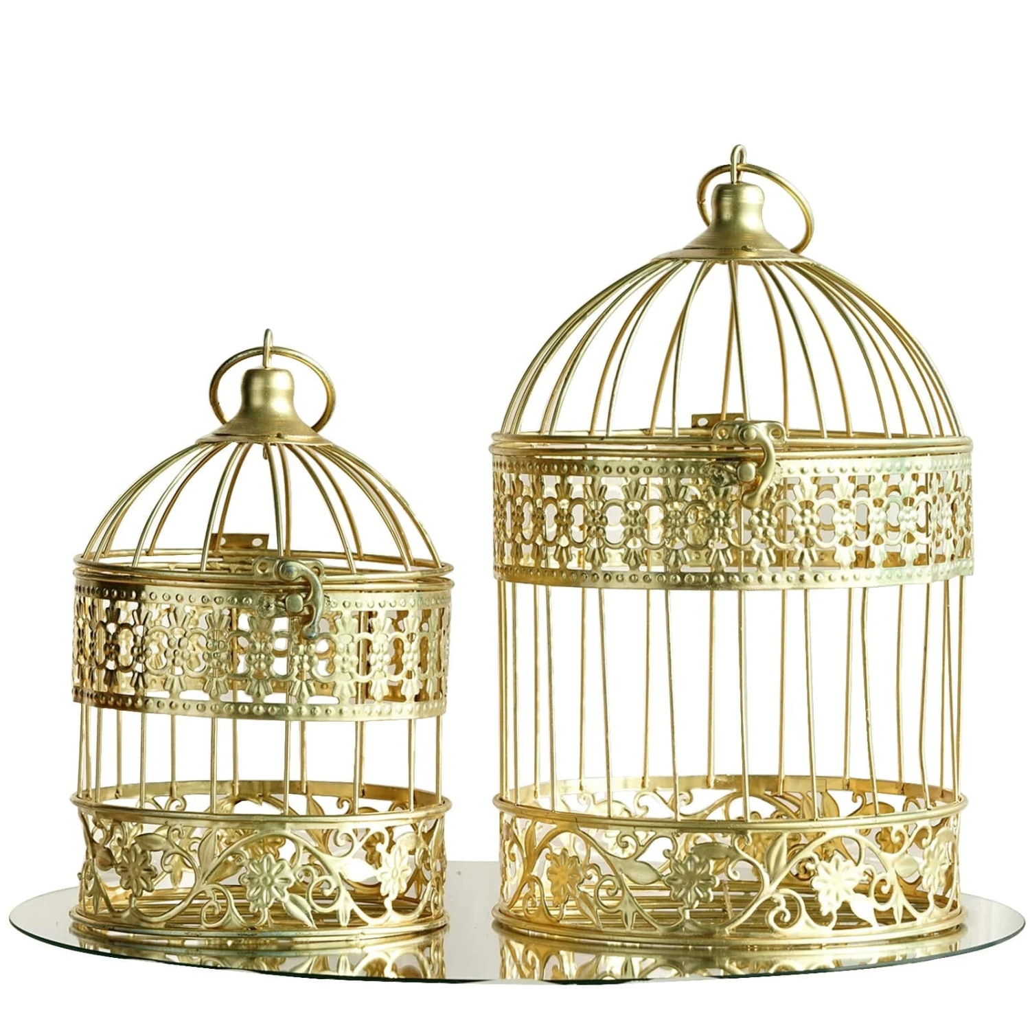 Set Of 2 9" And 13" Tall Metal Bird Cages Wedding Card Holder Centerpieces - Gold 8 Set Of 2 9" And 13" Tall Metal Bird Cages Wedding Card Holder Centerpieces - Gold - Image 6