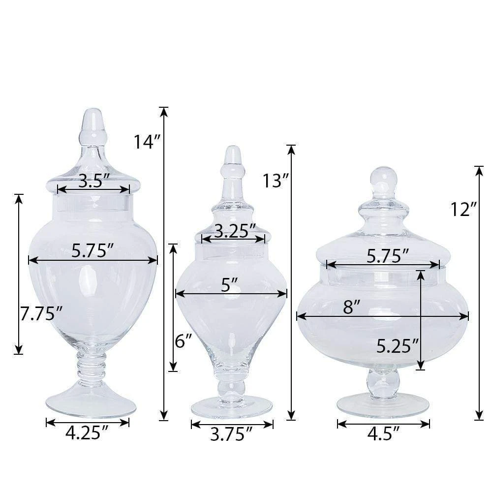 Set Of 3 10" 12" 14" Tall Glass Apothecary Jars Containers With Lids - Clear 4 Set Of 3 10" 12" 14" Tall Glass Apothecary Jars Containers With Lids - Clear - Image 2