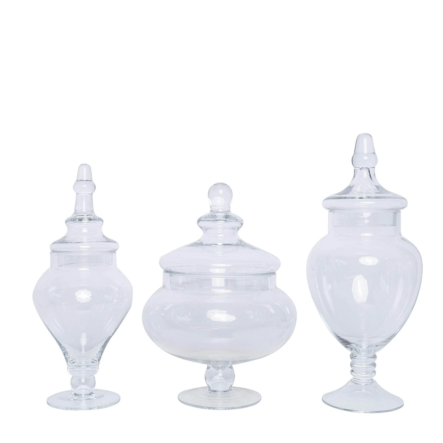 Set Of 3 10" 12" 14" Tall Glass Apothecary Jars Containers With Lids - Clear 3 Set Of 3 10" 12" 14" Tall Glass Apothecary Jars Containers With Lids - Clear