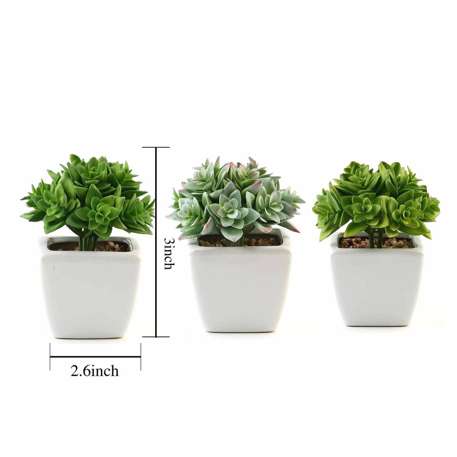 Set Of 3 4" Tall Faux Crassula Succulent Plants With Off White Ceramic Pots - Green 4 Set Of 3 4" Tall Faux Crassula Succulent Plants With Off White Ceramic Pots - Green - Image 2