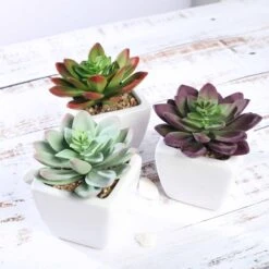 Set Of 3 4" Tall Faux Echeveria Succulent Plants With Off White Ceramic Pots - Assorted Colors -Optimal Home Decoration set of 3 4 tall faux echeveria succulent plants with off white ceramic pots assorted colors arti suc pt009 asst 28073406627903