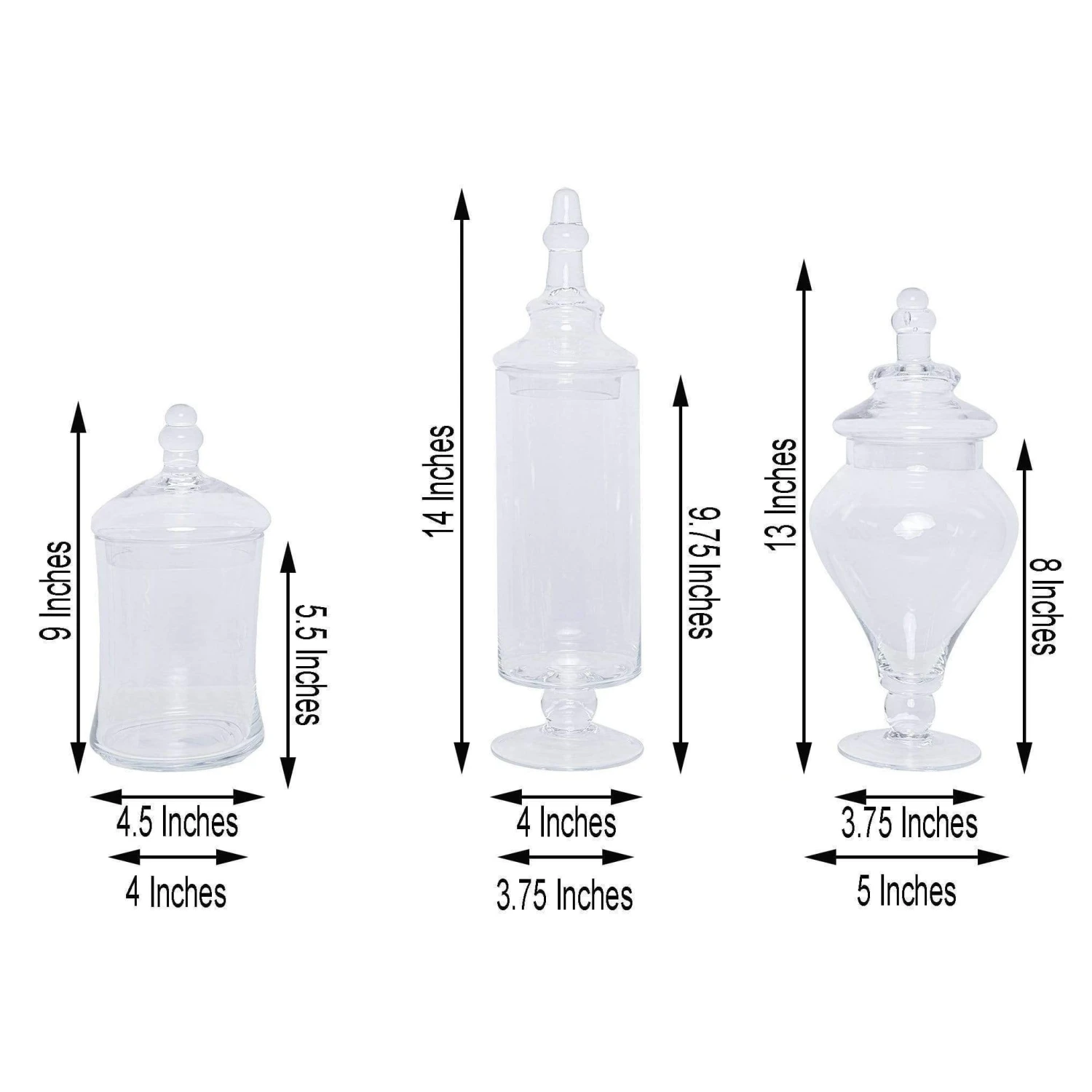 Set Of 3 9" 13" 14" Tall Glass Apothecary Jars Containers With Lids - Clear 4 Set Of 3 9" 13" 14" Tall Glass Apothecary Jars Containers With Lids - Clear - Image 2