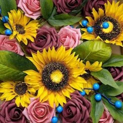 Silk Sunflowers And Foam Roses Artificial Flowers Box - Yellow Burgundy Pink -Optimal Home Decoration silk sunflowers and foam roses artificial flowers box yellow burgundy pink arti foammix 05 burgpk 28373070479423