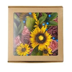 Silk Sunflowers And Foam Roses Artificial Flowers Box - Yellow Burgundy Pink